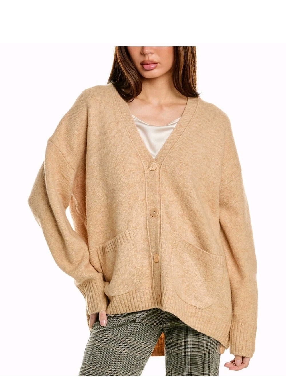 Women's Labiz Wool-Blend Cardigan Outmeal Color Size Large